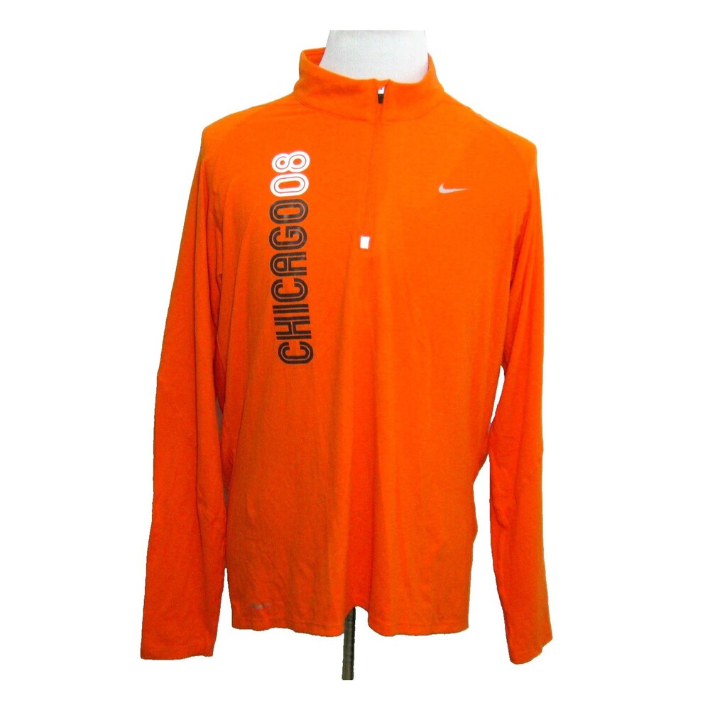 Nike 2008 Chicago Marathon Shirt Men's Size XL Orange Long Sleeve 1/4 Zip